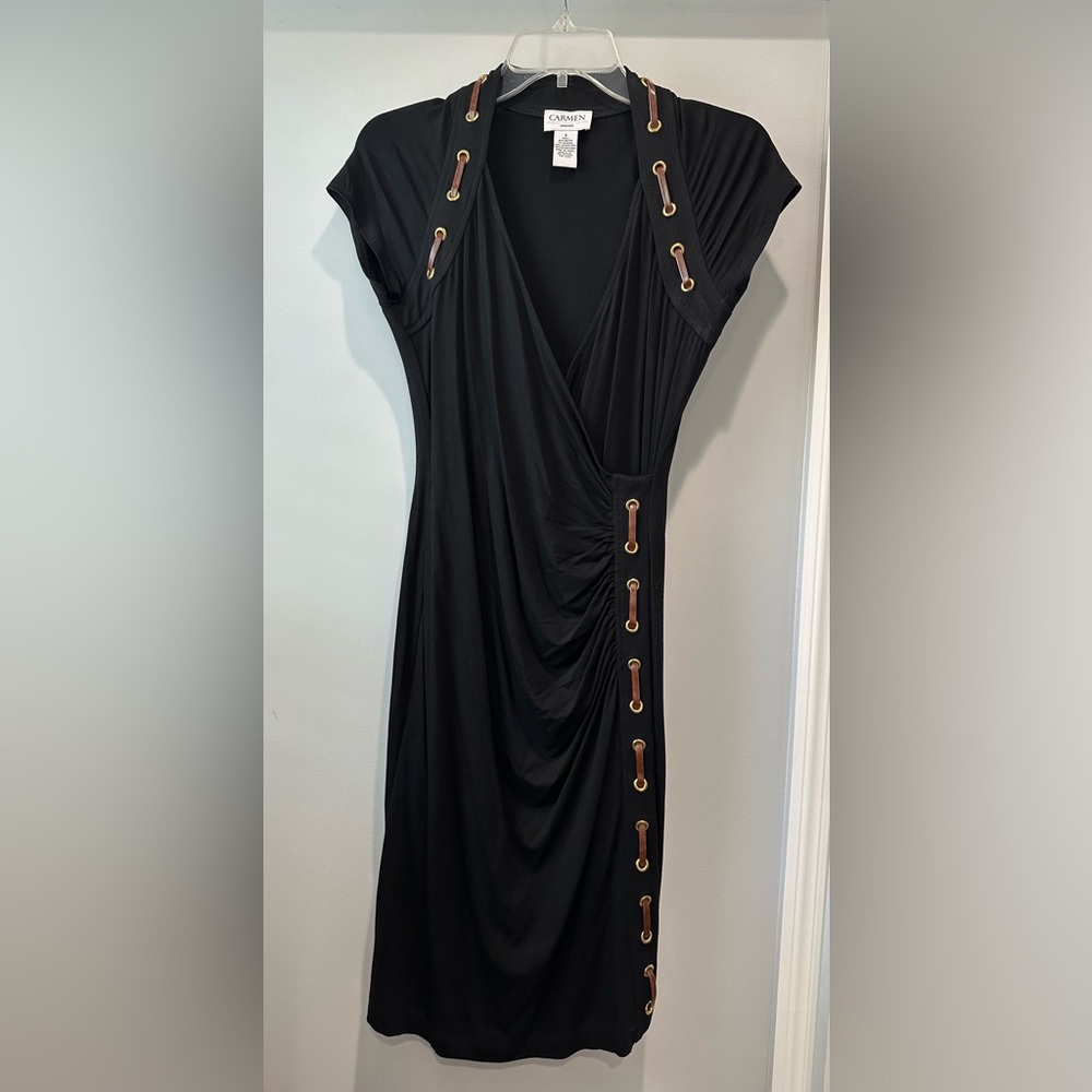 Carmen Marc Valvo woman dress, black, size S, brown accents,body flattering,used
